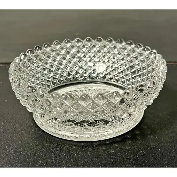 Westmoreland 1940s Pressed Clear Glass Snack Set Diamond & Fan, 2 Plates 3 Bowls - Picture 6 of 16